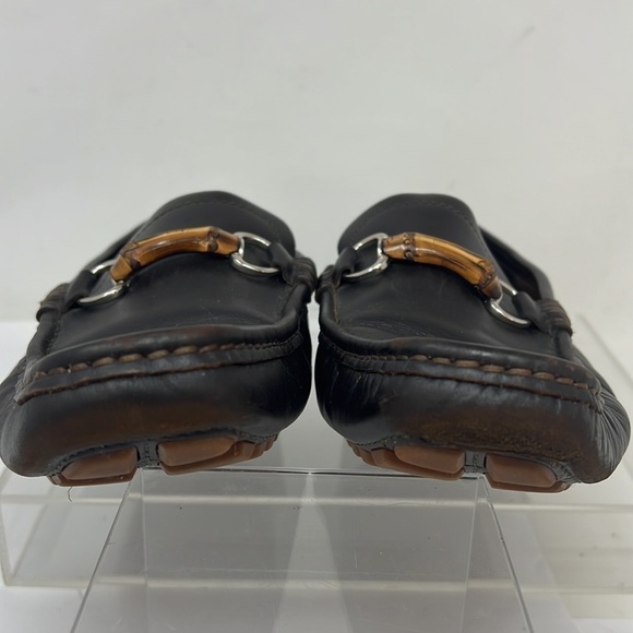 Gucci Men’s Sz 8 Brown Leather Bamboo Horsebit Slip on Loafers - Picture 12 of 14